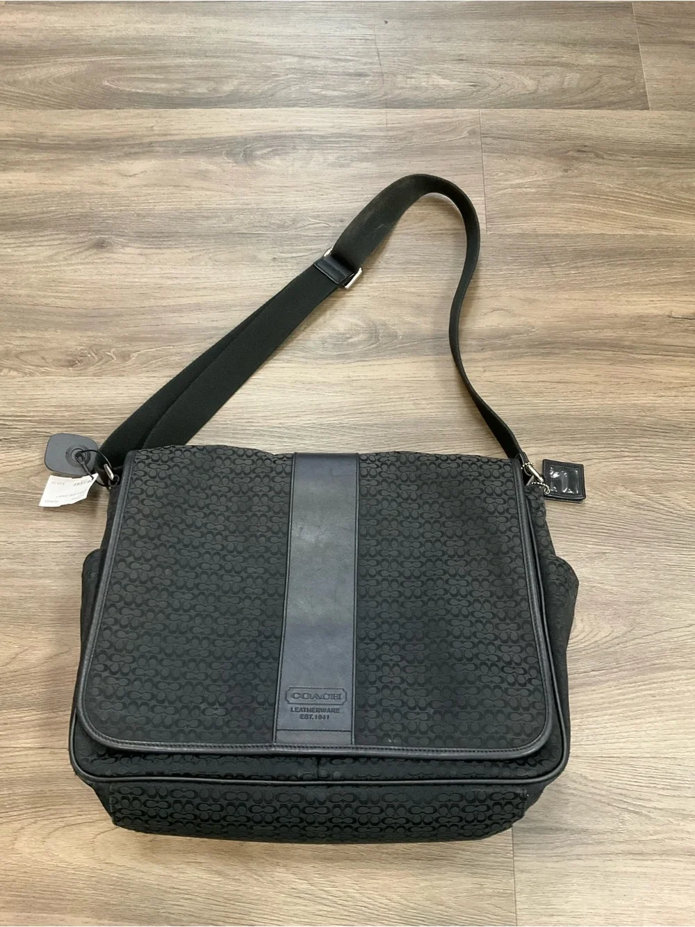 Coach Black Signature Canvas and Leather-Trim Messenger Bag